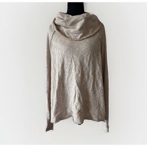 Free People Beach Cowl Neck Pullover Top Small Beige Distressed Boho Grunge